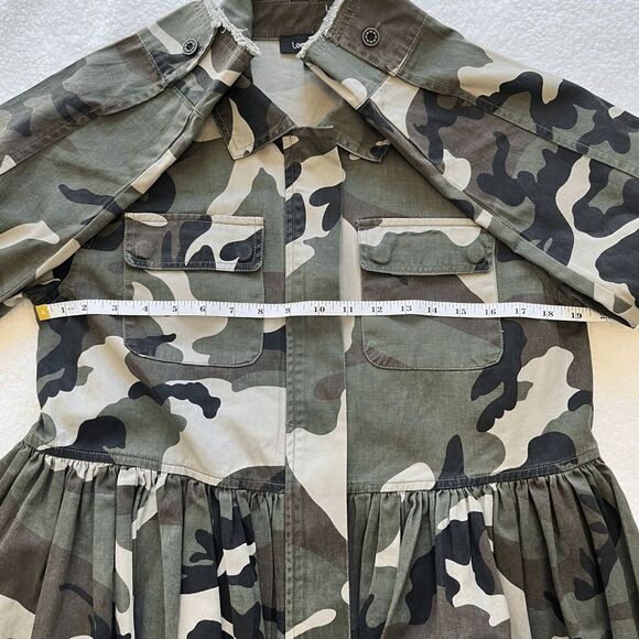 Lea & Viola Womens Jacket S Camo Peplum Zip Front Raw Hem Frayed Edge Utility - Picture 8 of 11